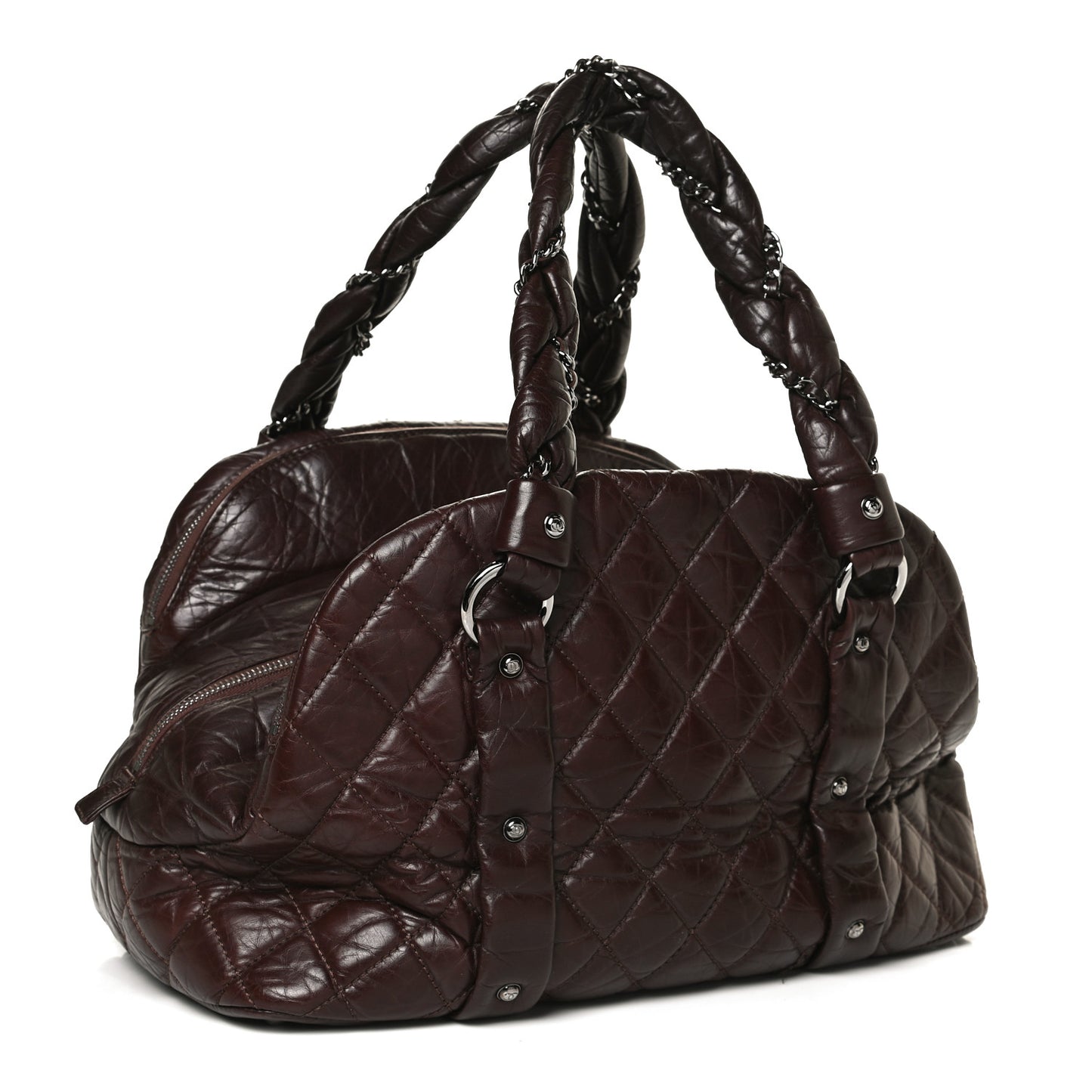 Distressed Lambskin Vintage Ligne Lady Braid Tote Brown
