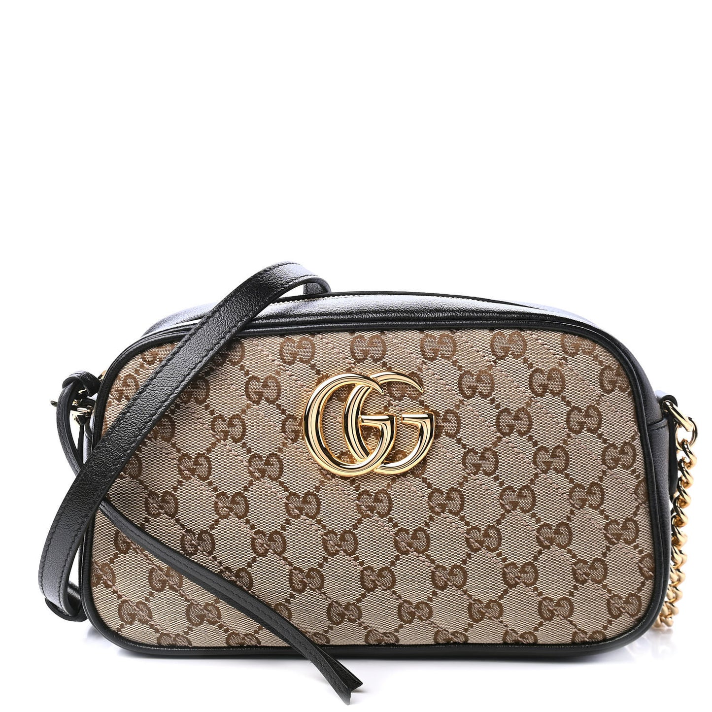 Monogram Matelasse Diagonal Small GG Marmont Chain Shoulder Bag Beige Black