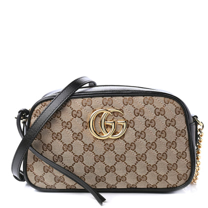 Gucci Monogram Matelasse Diagonal Small GG Marmont Chain Shoulder Bag Beige Black 1 of 4