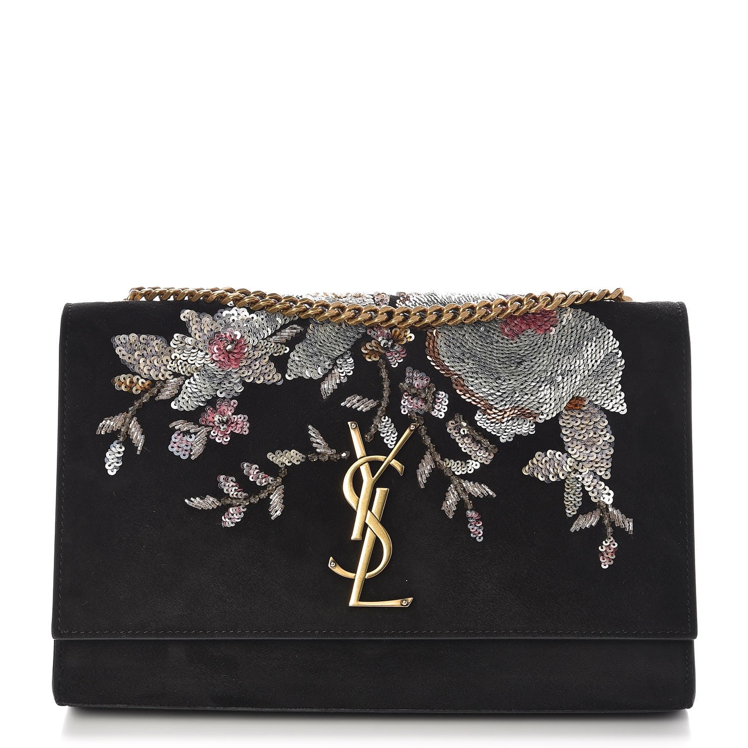 Saint Laurent Suede Sequin Medium Monogram Kate Shoulder Bag Black 1 of 7