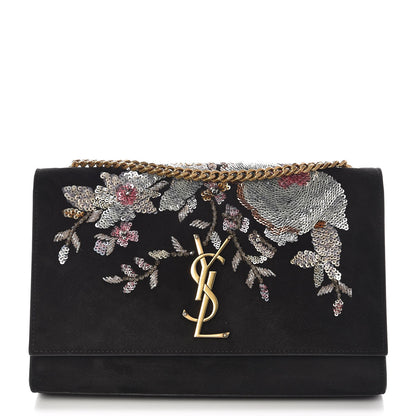 Saint Laurent Suede Sequin Medium Monogram Kate Shoulder Bag Black 1 of 7