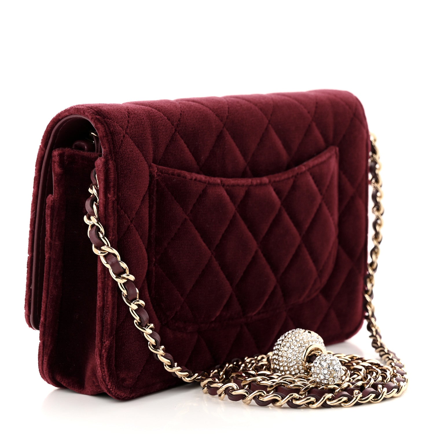 Chanel Velvet Quilted Pearl Crush Wallet On Chain WOC Burgundy 3 of 12