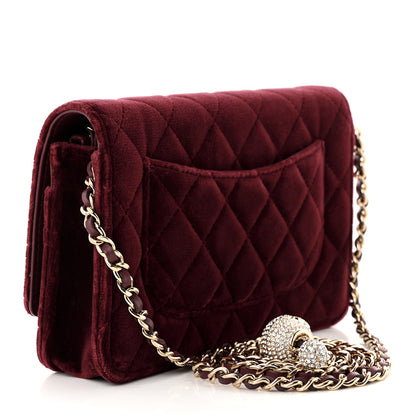 Chanel Velvet Quilted Pearl Crush Wallet On Chain WOC Burgundy 3 of 12