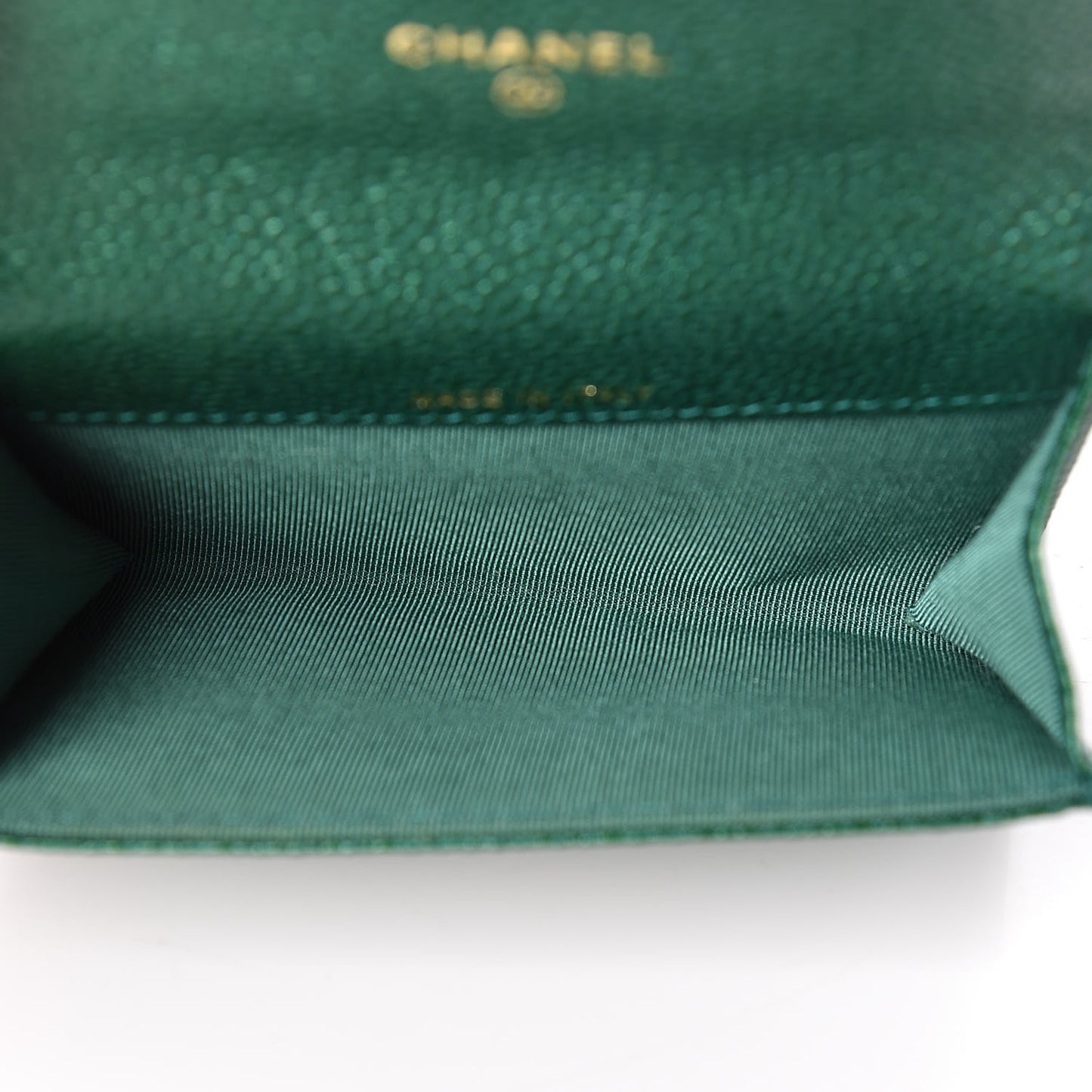 Metallic Caviar Quilted Flap Card Holder Green