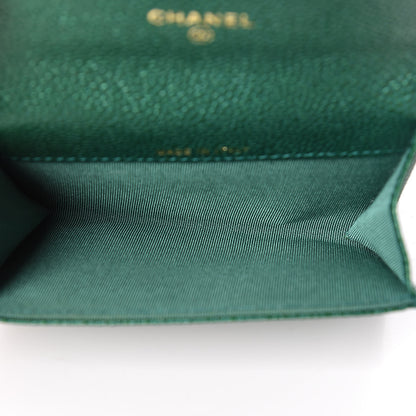 Chanel Metallic Caviar Quilted Flap Card Holder Green 5 of 9