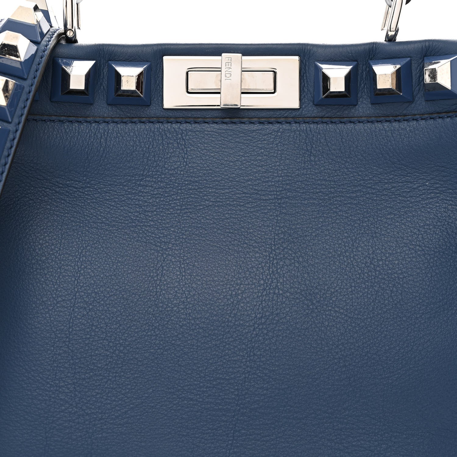 Fendi Vitello Seta Studded Medium Peekaboo Iconic Satchel Blue 10 of 12