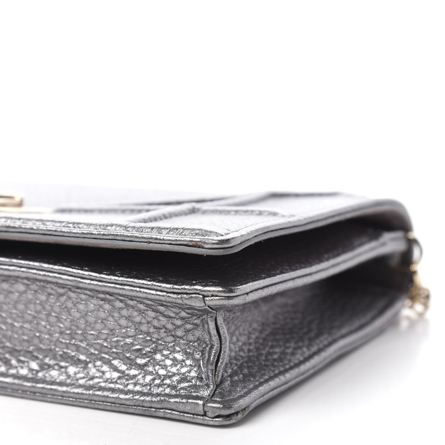 Metallic Grained Calfskin Diorama Wallet on Chain Pouch Silver