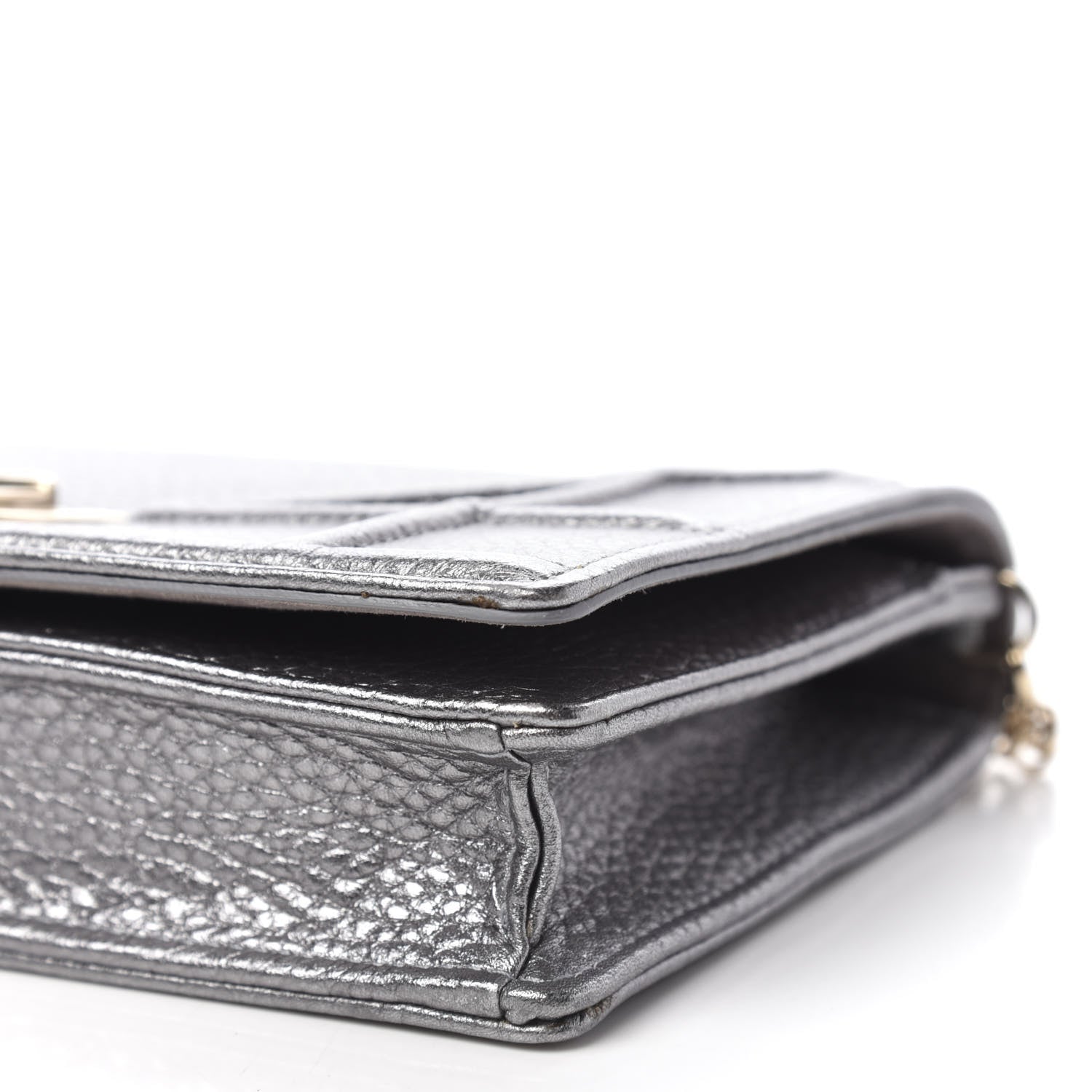 Christian Dior Metallic Grained Calfskin Diorama Wallet on Chain Pouch Silver 7 of 10