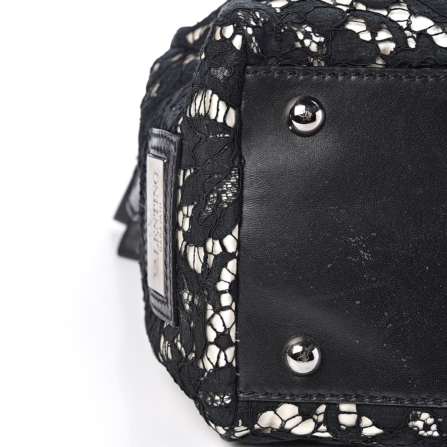 Valentino Garavani Satin Lace Satchel Black 18 of 20