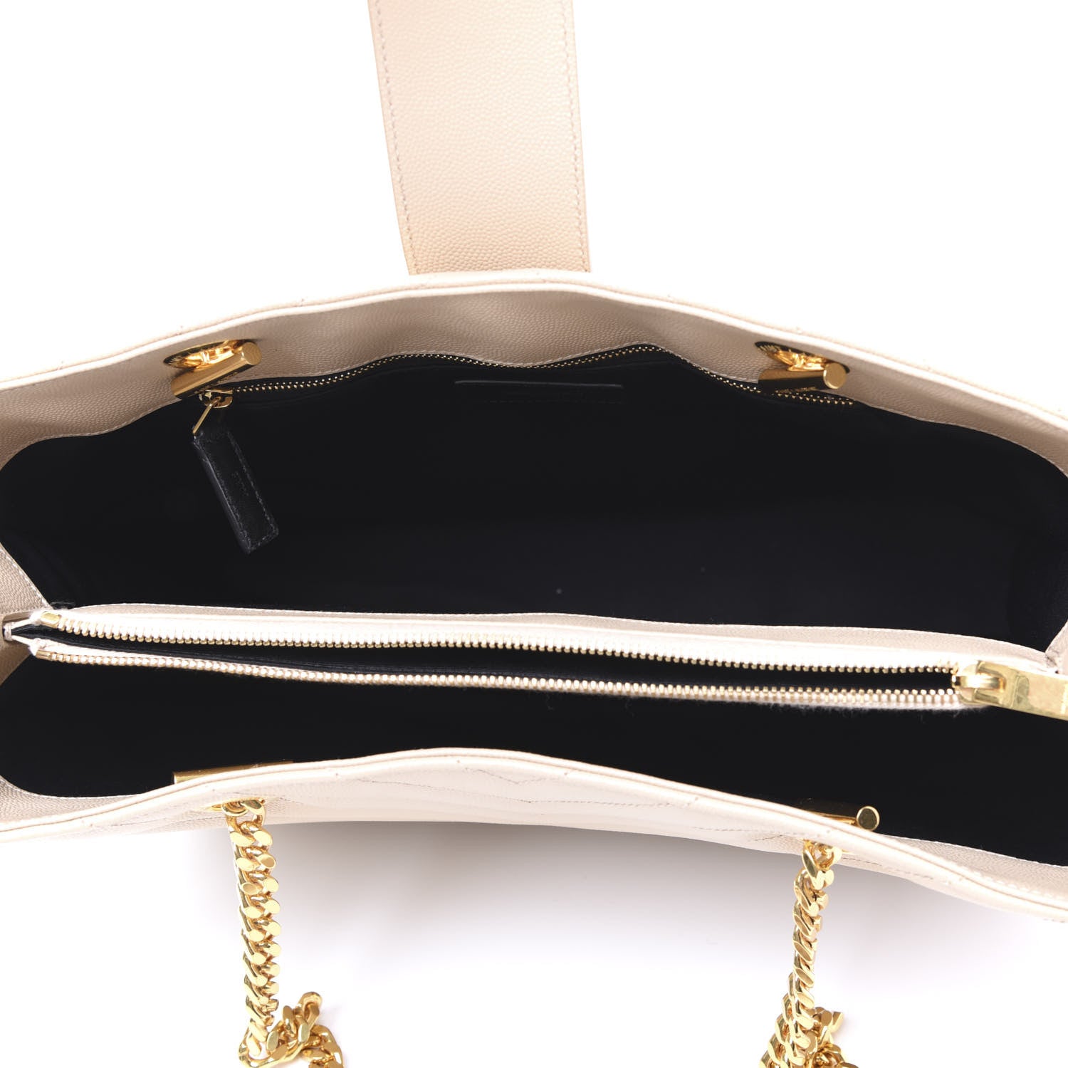 Saint Laurent Grain De Poudre Matelasse Chevron Monogram Shopping Bag Dark Beige 4 of 9