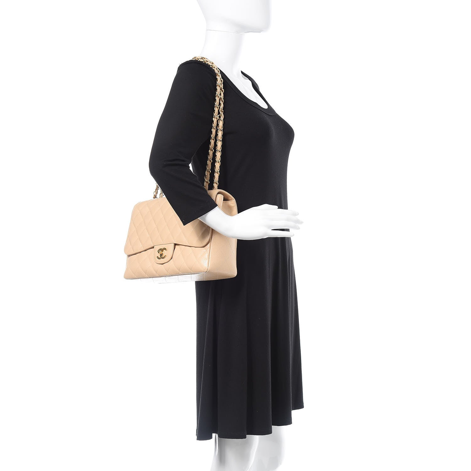 Chanel Caviar Quilted Jumbo Single Flap Beige Clair 2 of 11