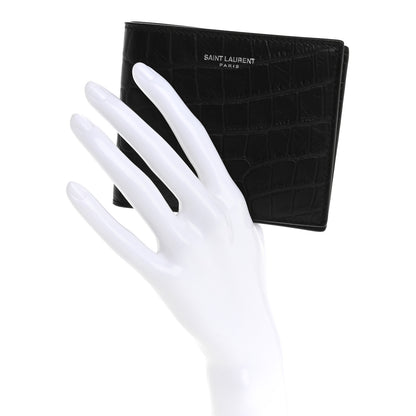 Saint Laurent Calfskin Crocodile Embossed Paris East West Wallet Black 2 of 8