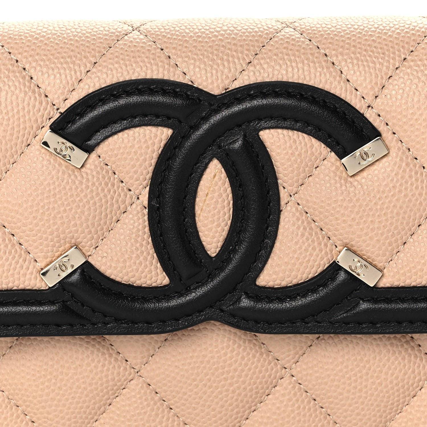 Chanel Caviar Quilted Filigree Flap Wallet Beige Black 11 of 12