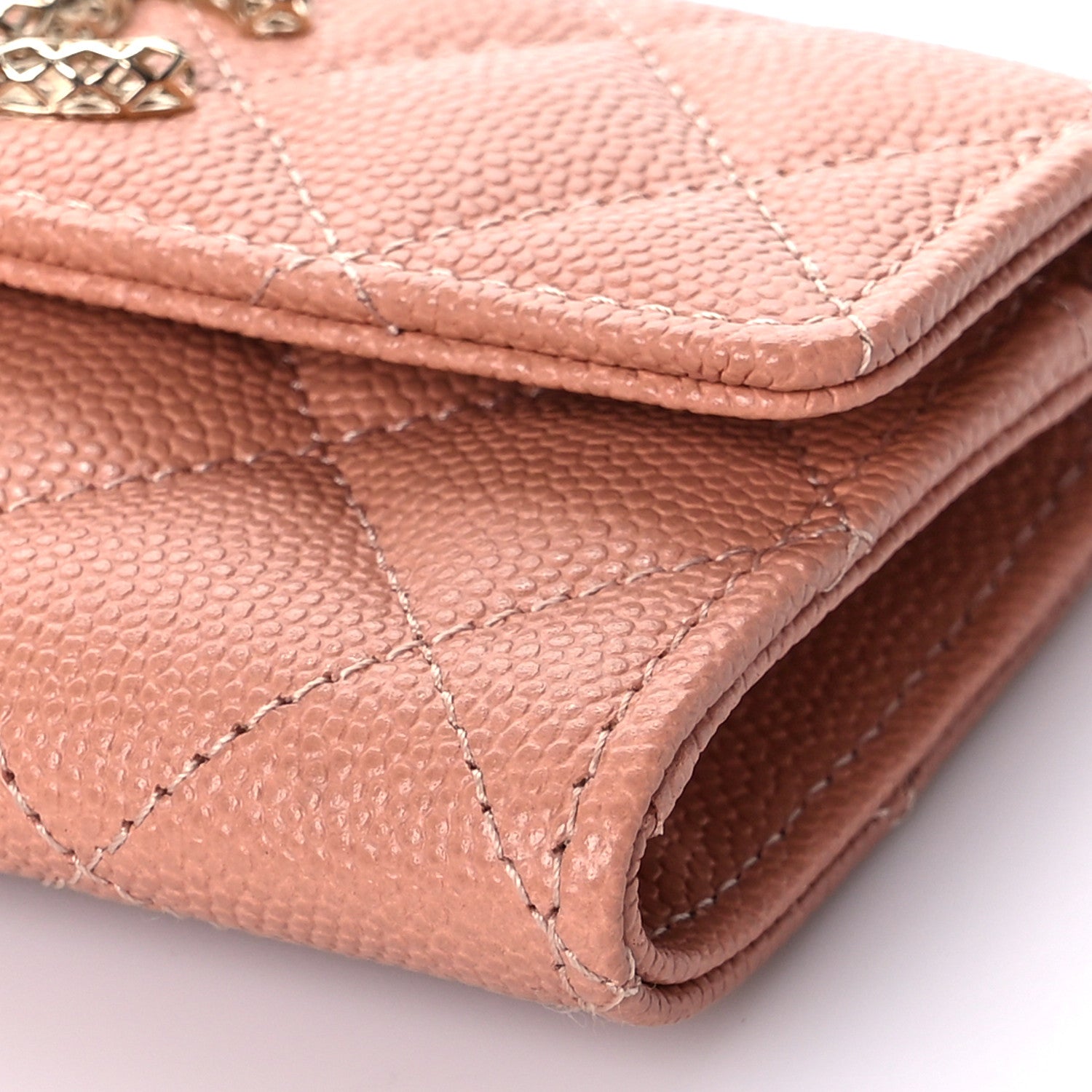 Chanel Caviar Metal Perforated Quilted CC Flap Card Holder Beige 10 of 11