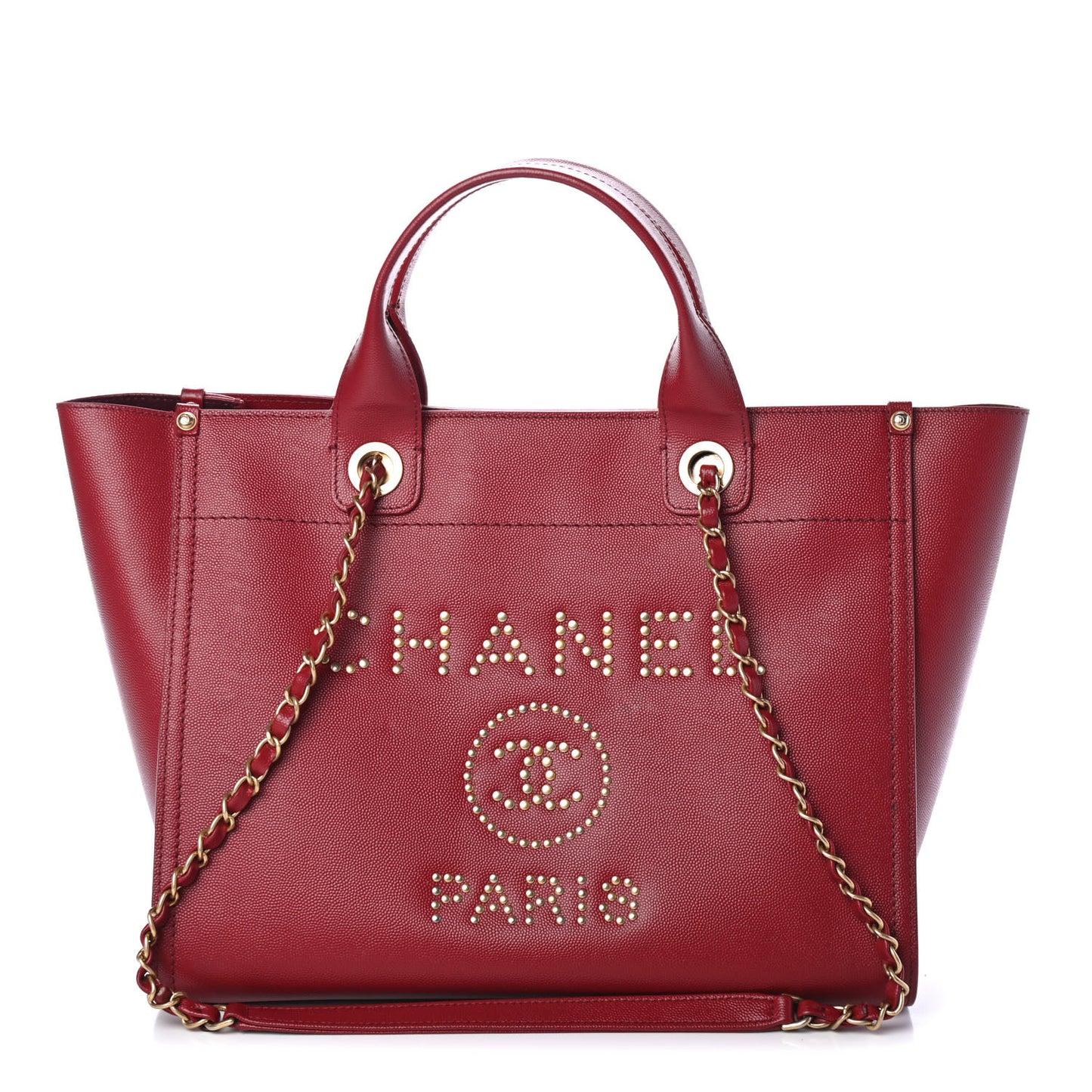 Caviar Small Studded Deauville Tote Red