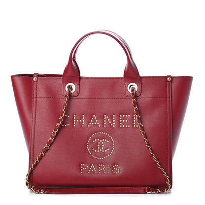 Chanel Caviar Small Studded Deauville Tote Red 1 of 5