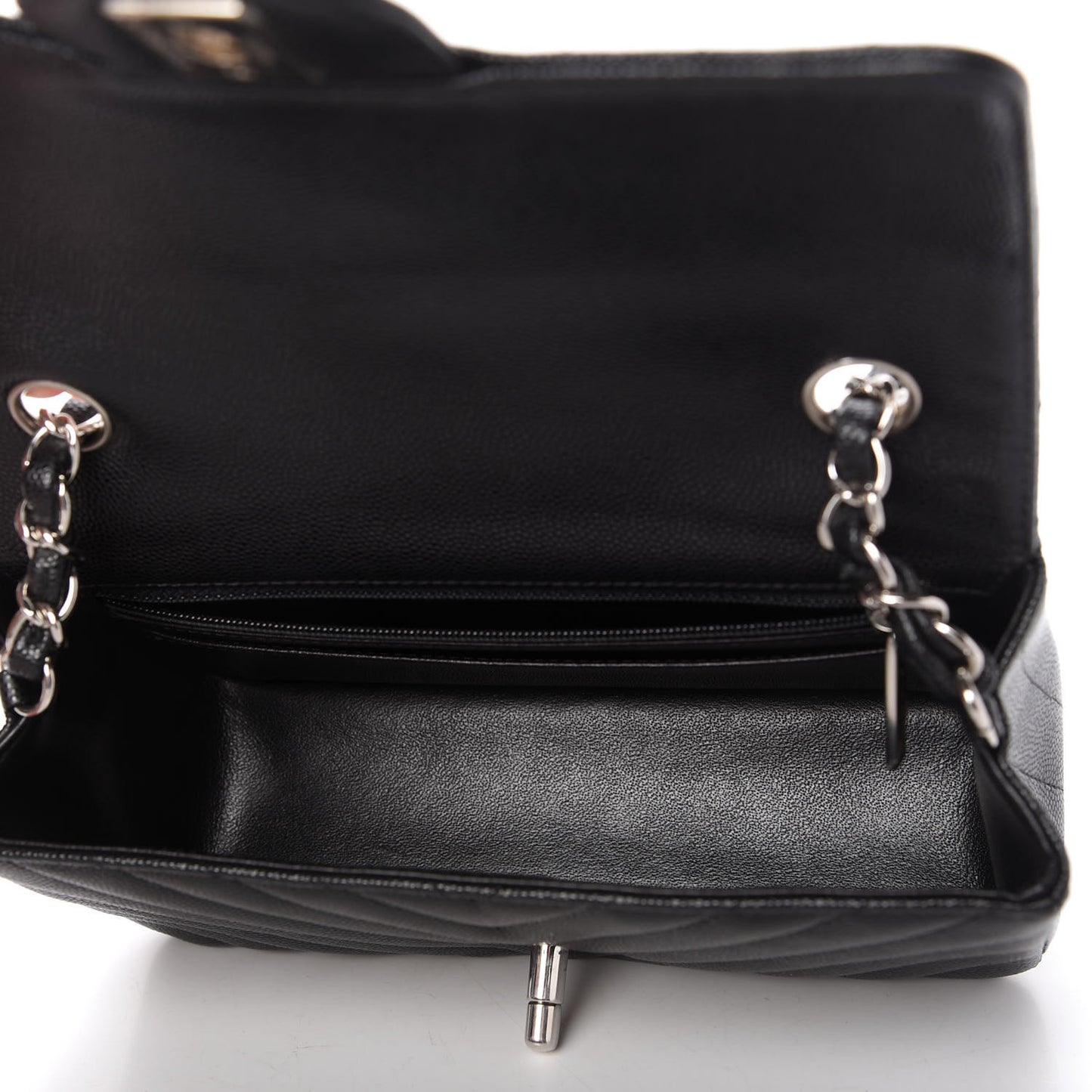 Caviar Chevron Quilted Mini Rectangular Flap Black