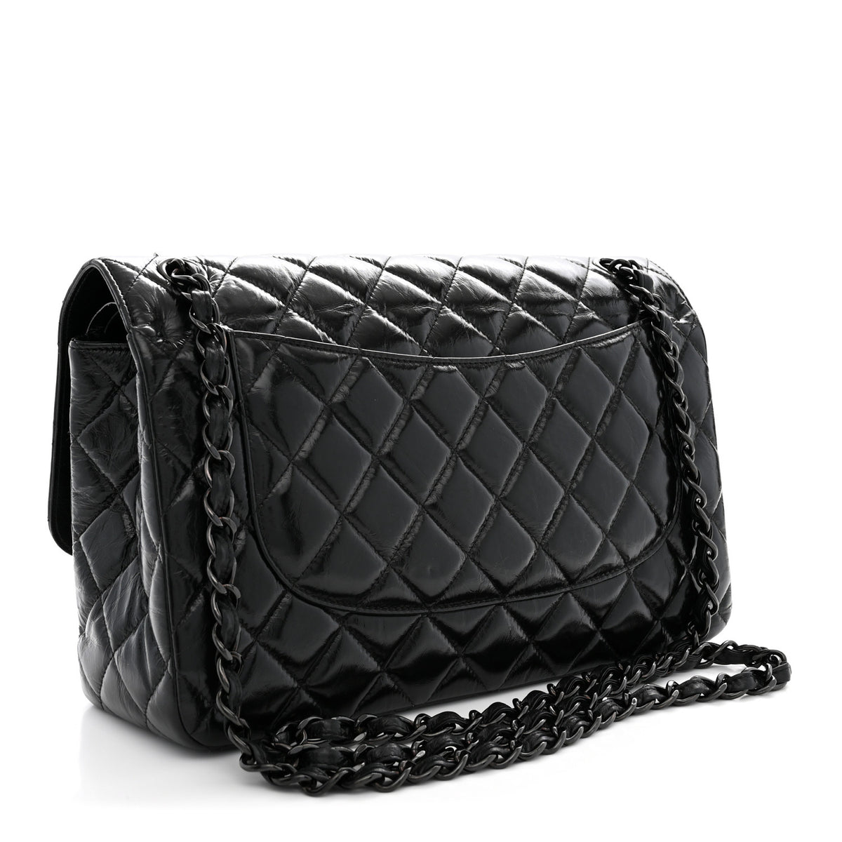 Chanel Shiny Distressed Calfskin Quilted Jumbo Double Flap So Black 3 of 10