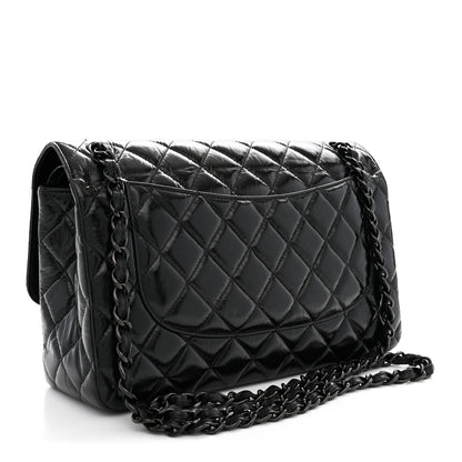 Chanel Shiny Distressed Calfskin Quilted Jumbo Double Flap So Black 3 of 10