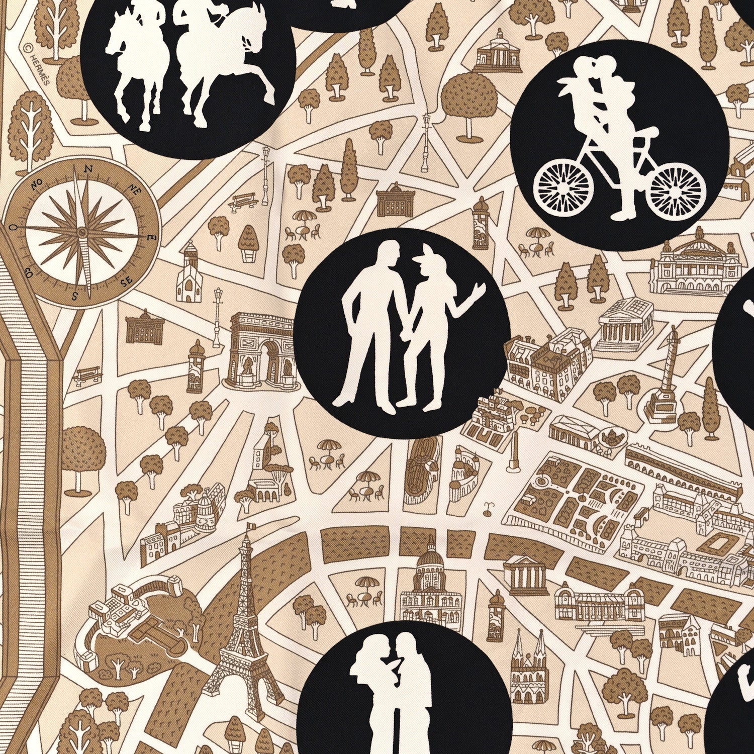 Hermes Silk Les Nouveaux Amoureux de Paris Scarf 90 Beige Black White 2 of 3