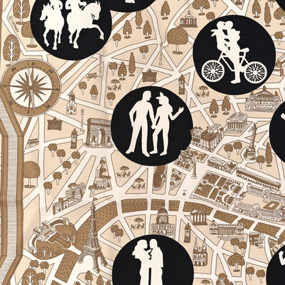 Hermes Silk Les Nouveaux Amoureux de Paris Scarf 90 Beige Black White 2 of 3