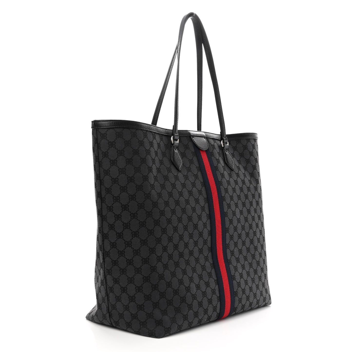 X BALENCIAGA BB Monogram Web Graffiti Large Ophidia Shopping Tote Black