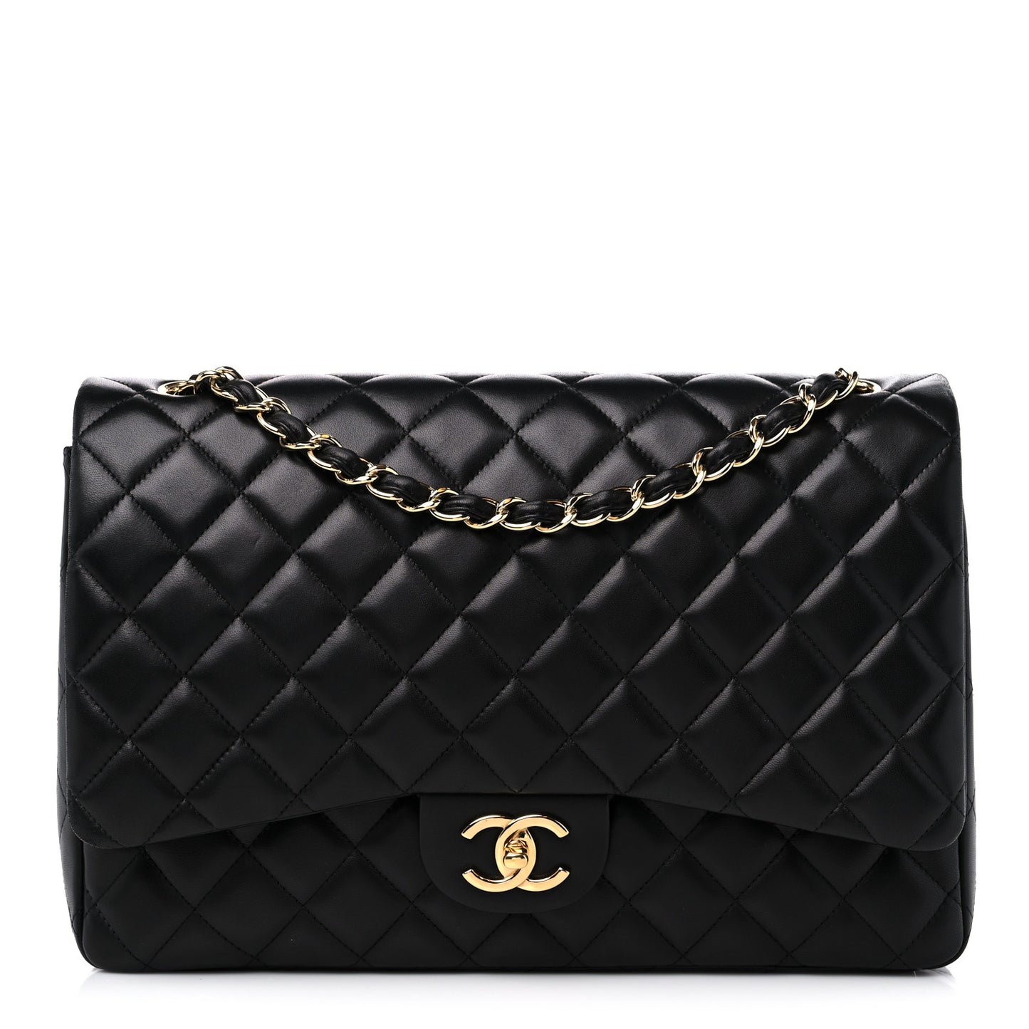 Lambskin Quilted Maxi Double Flap Black