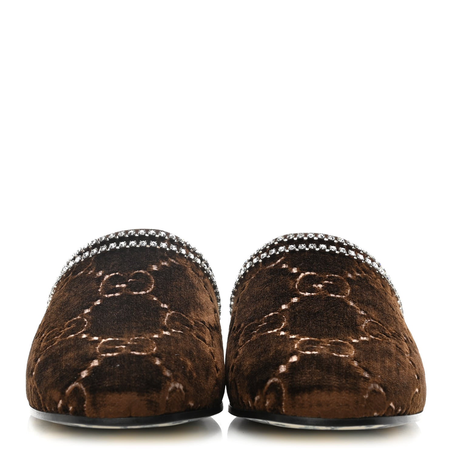 Gucci Velvet GG Monogram Crystal Slippers 37 Brown Vintage Cocoa 2 of 8
