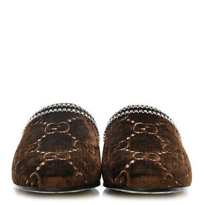 Gucci Velvet GG Monogram Crystal Slippers 37 Brown Vintage Cocoa 2 of 8