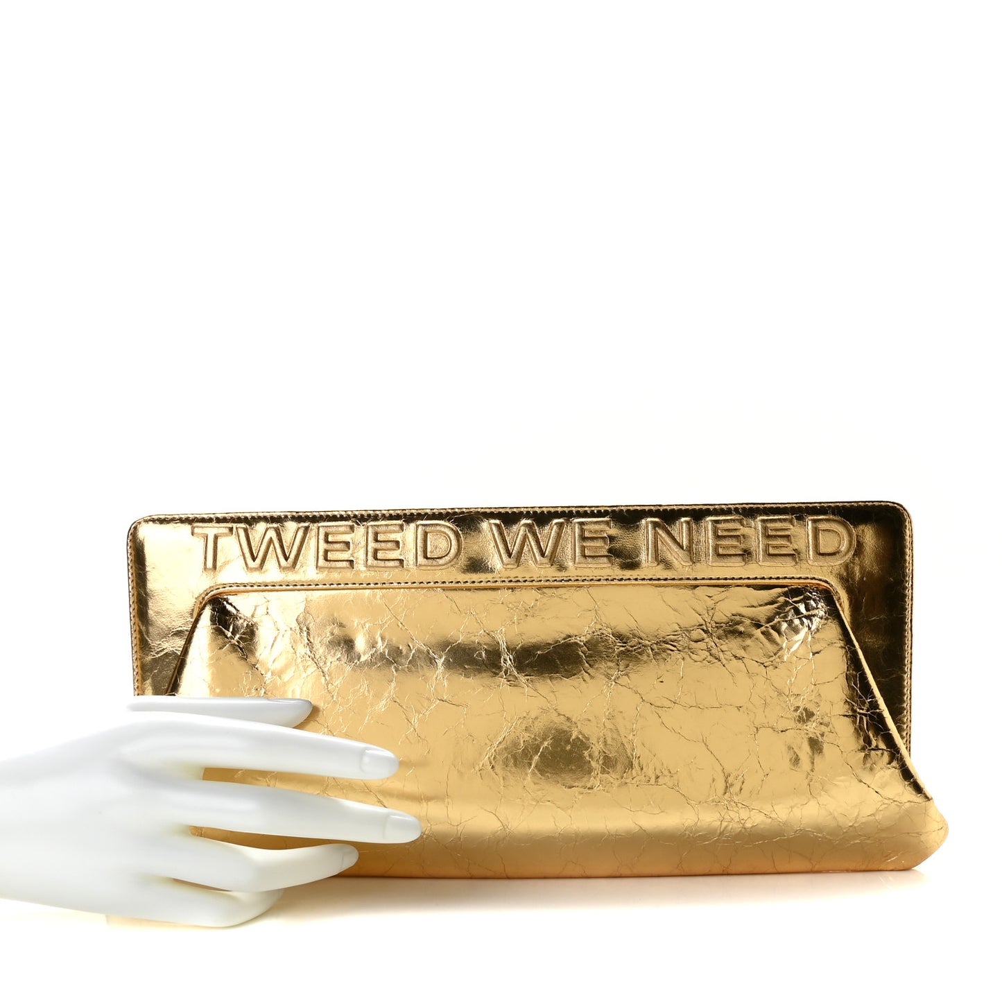 Metallic Lambskin Tweed We Need 5x5=CC Clutch Gold
