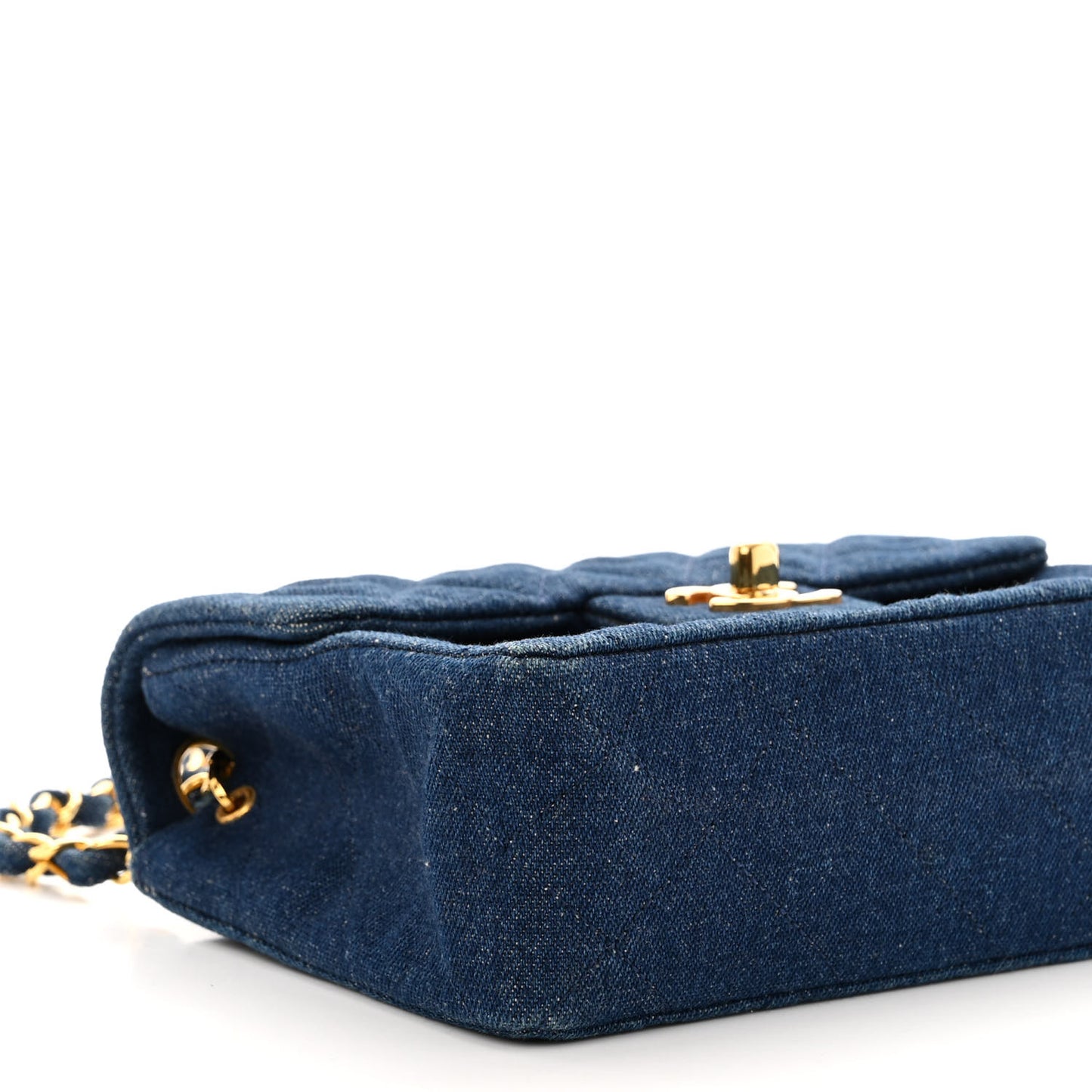 Denim Quilted Mini Square Flap Blue