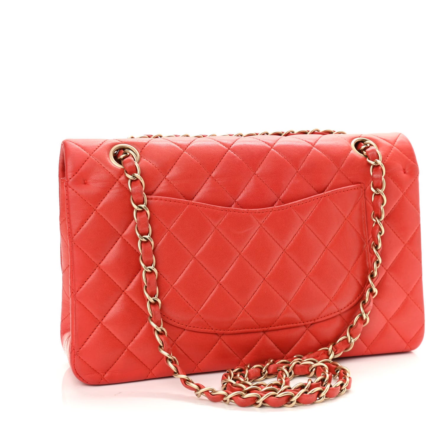 Lambskin Quilted Medium Double Flap Red