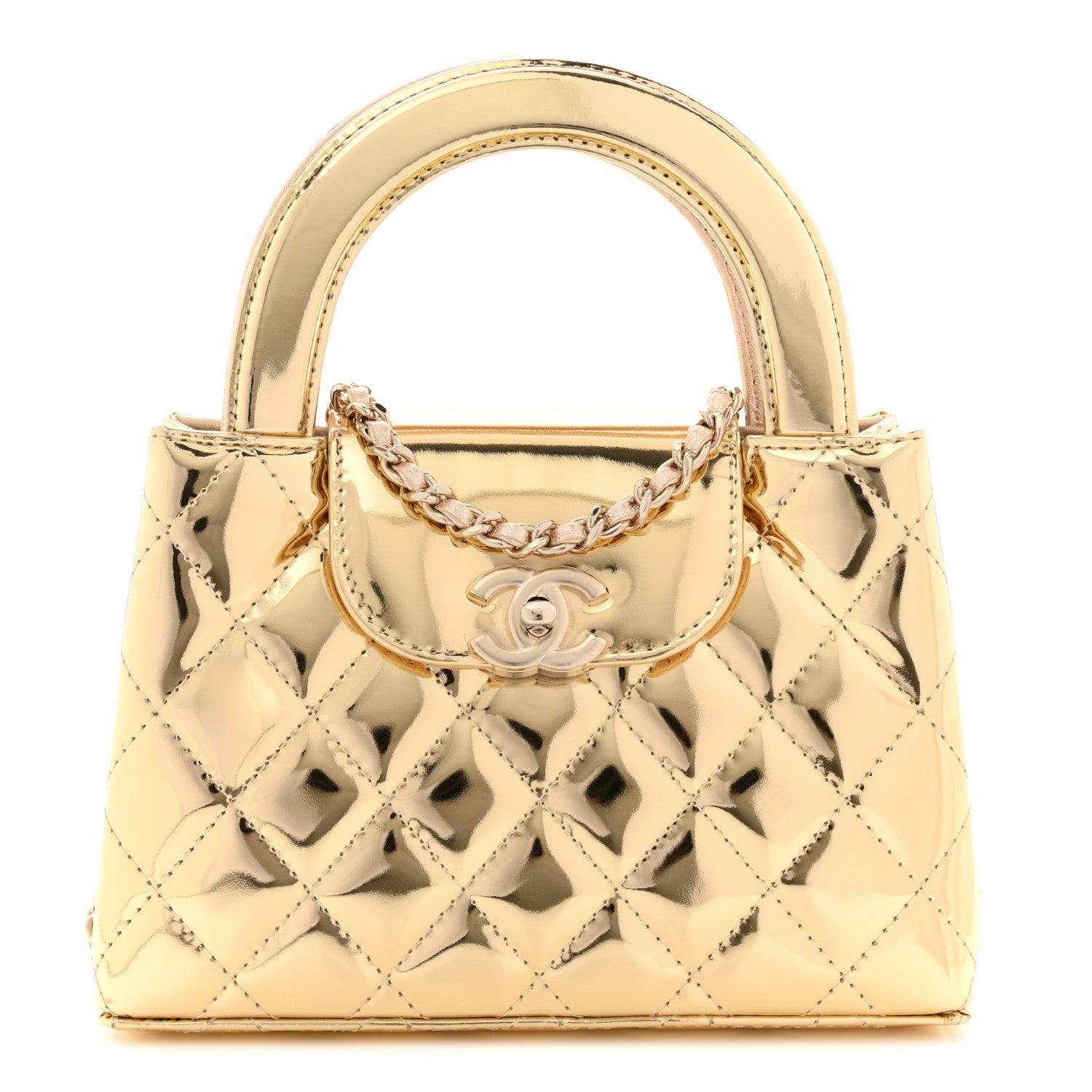 Chanel Mirror Calfskin Metallic Calfskin Quilted Nano Kelly Shopper Gold 1 of 12