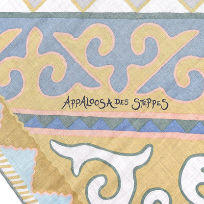 Hermes Cashmere Silk Appaloosa Des Steppes Shawl 140 Gris Chine Bleu Rosi 6 of 7