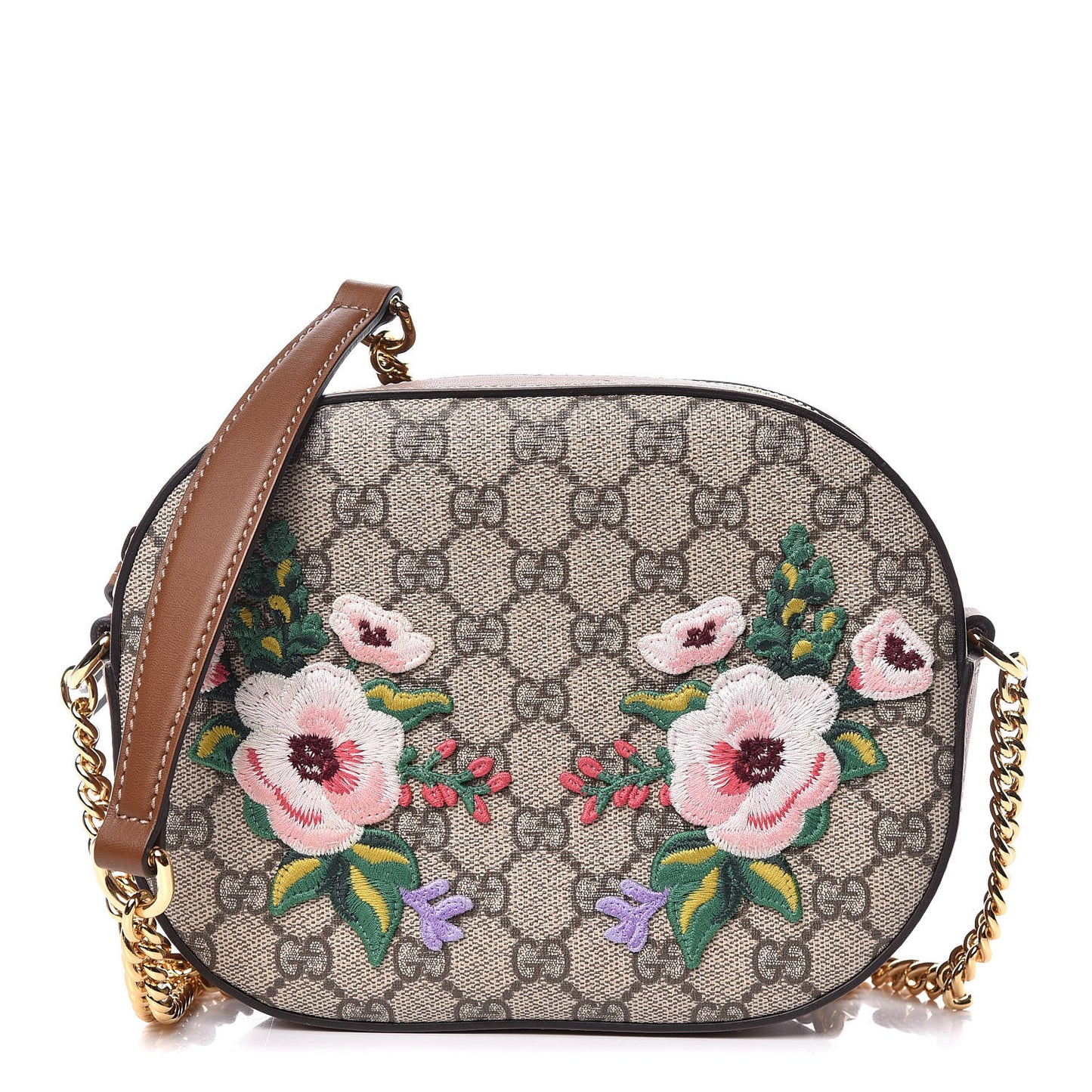 GG Supreme Monogram Floral Garden Embroidered Mini Chain Shoulder Bag Beige Tuscany