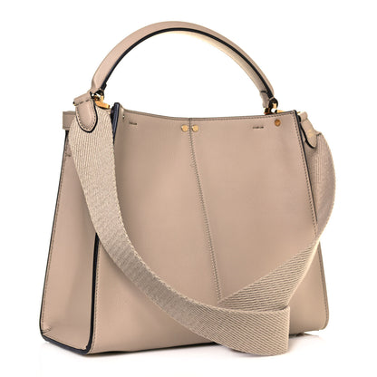 Fendi Vitello Seta Glazed Fabric FF 1974 Medium Peekaboo X-Lite Nuvola Mogano Panna 4 of 19