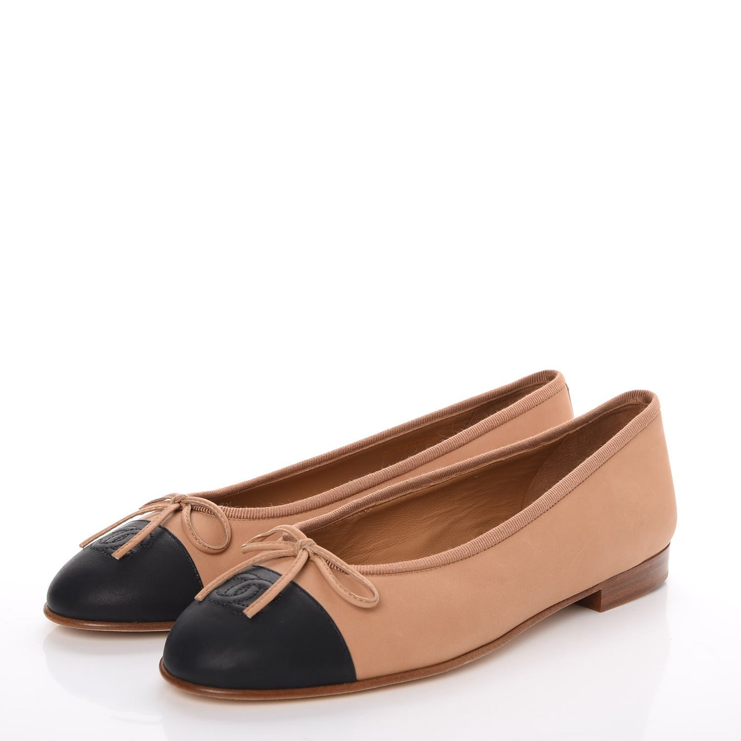 Lambskin Cap Toe Ballerina Flats 38.5 Beige Black