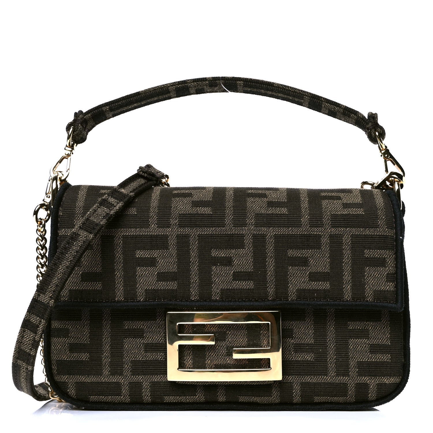 Fendi Fabric Jacquard FF 1974 Mini Baguette Tobacco Moro Black 1 of 5