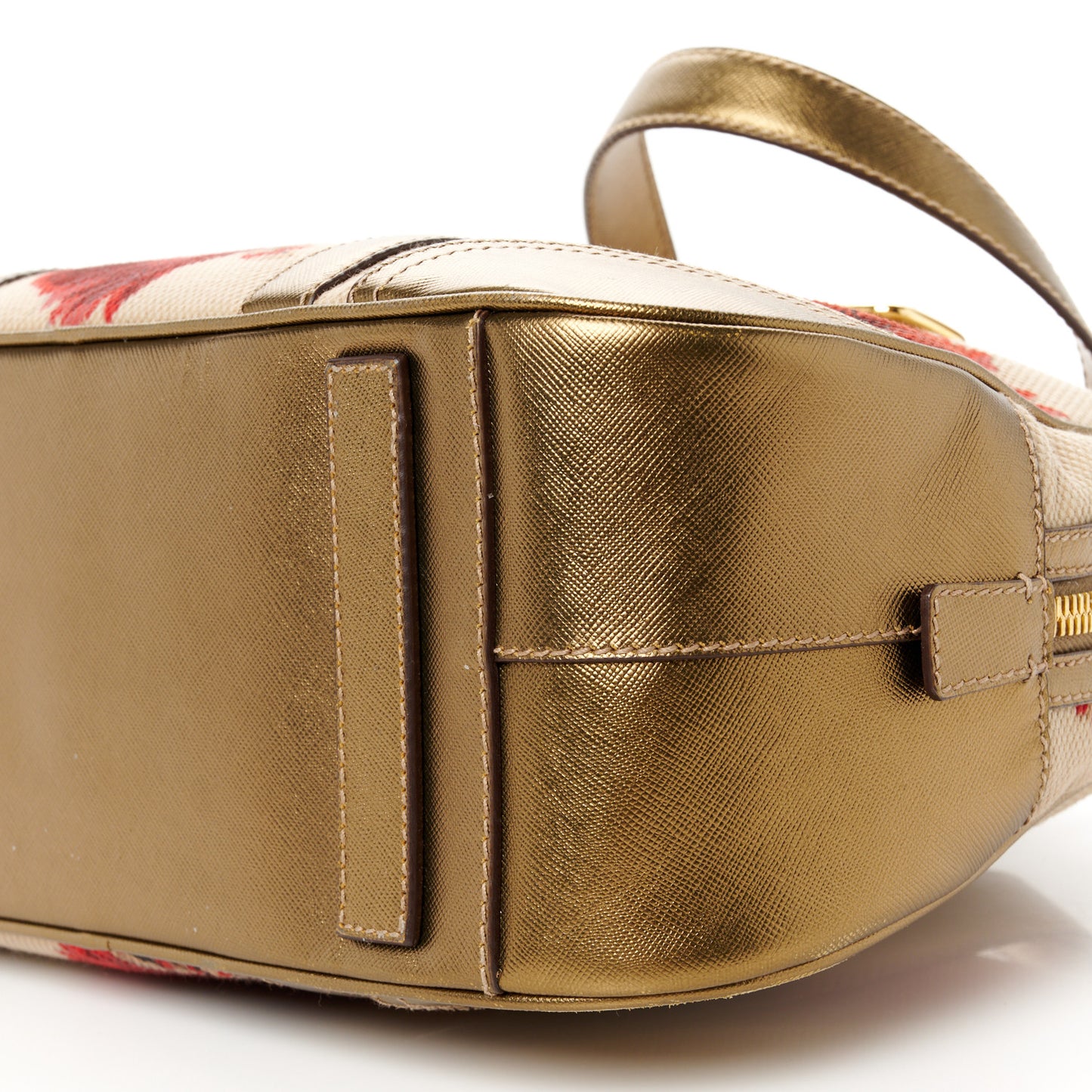 Metallic Saffiano Canvas Rose Print Top Handle Bag Corda Rosso