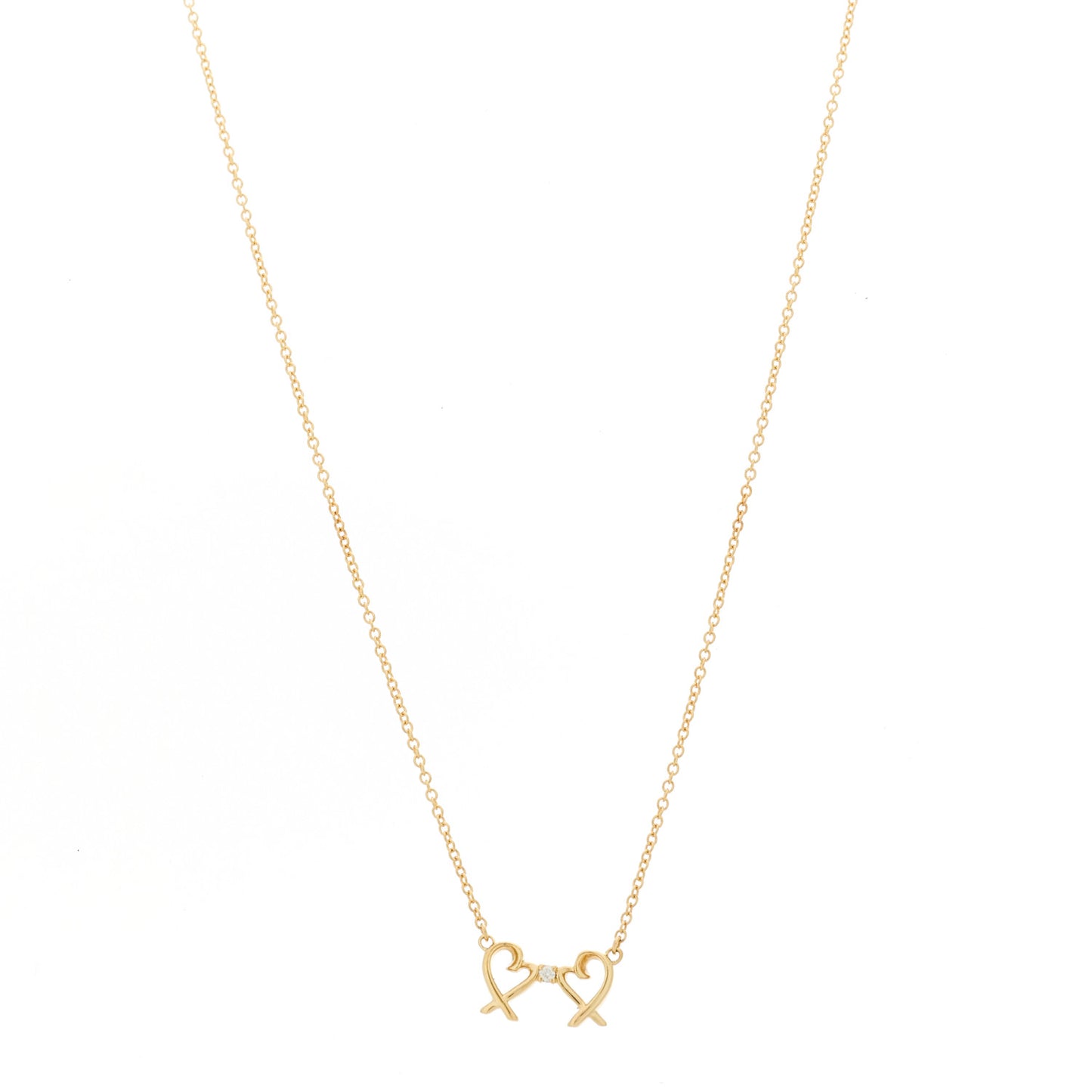 18K Yellow Gold Diamond Paloma Picasso Double Loving Heart Pendant Necklace