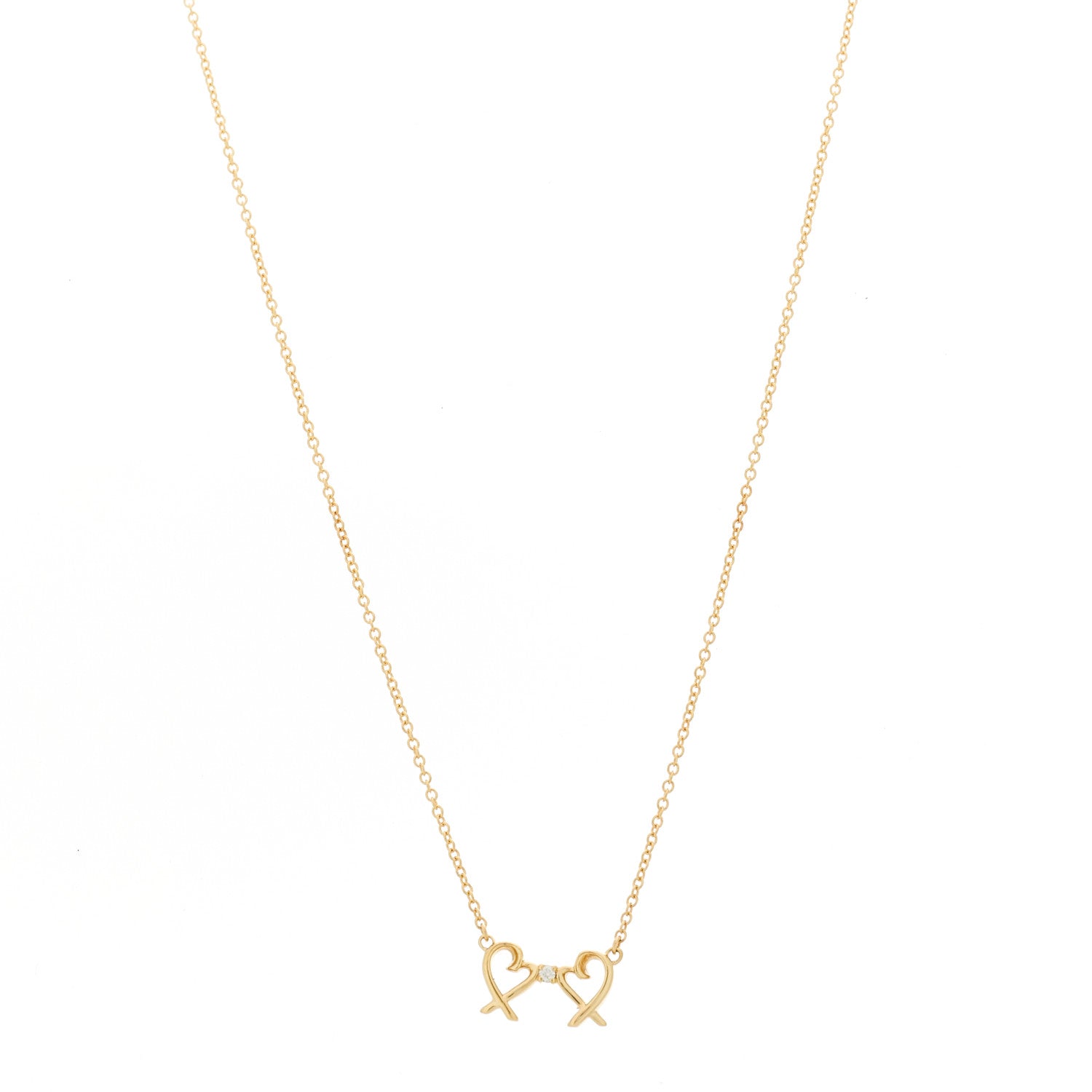 Tiffany 18K Yellow Gold Diamond Paloma Picasso Double Loving Heart Pendant Necklace 1 of 6