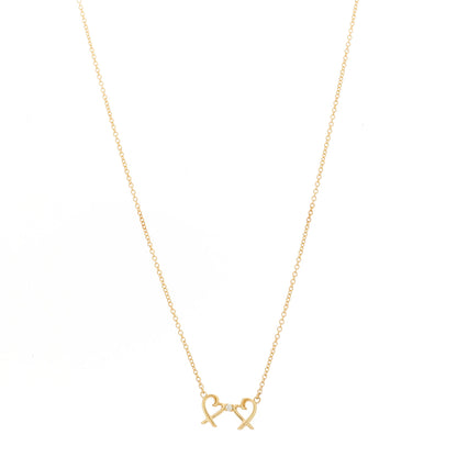 Tiffany 18K Yellow Gold Diamond Paloma Picasso Double Loving Heart Pendant Necklace 1 of 6