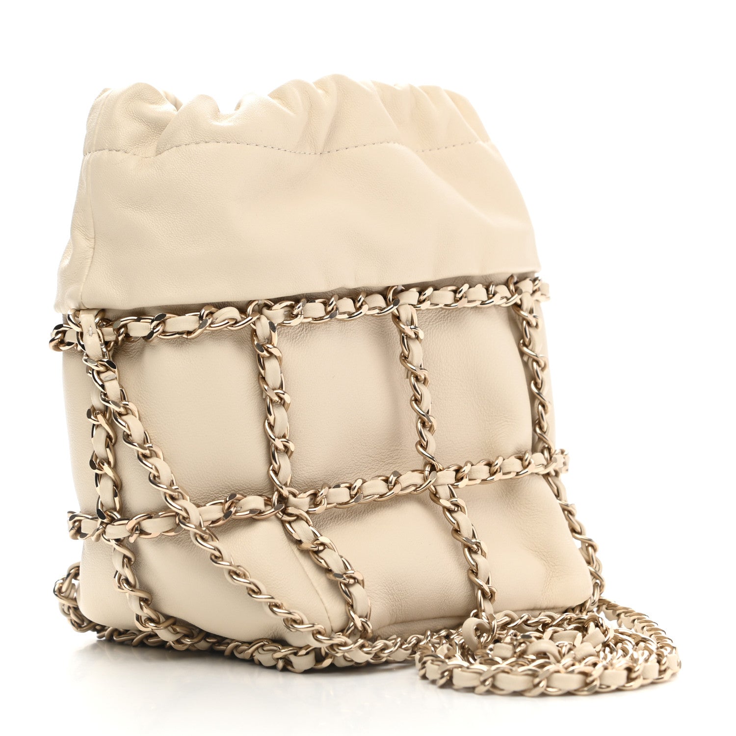 Chanel Lambskin Bucket Chain Drawstring Bag Beige 3 of 10