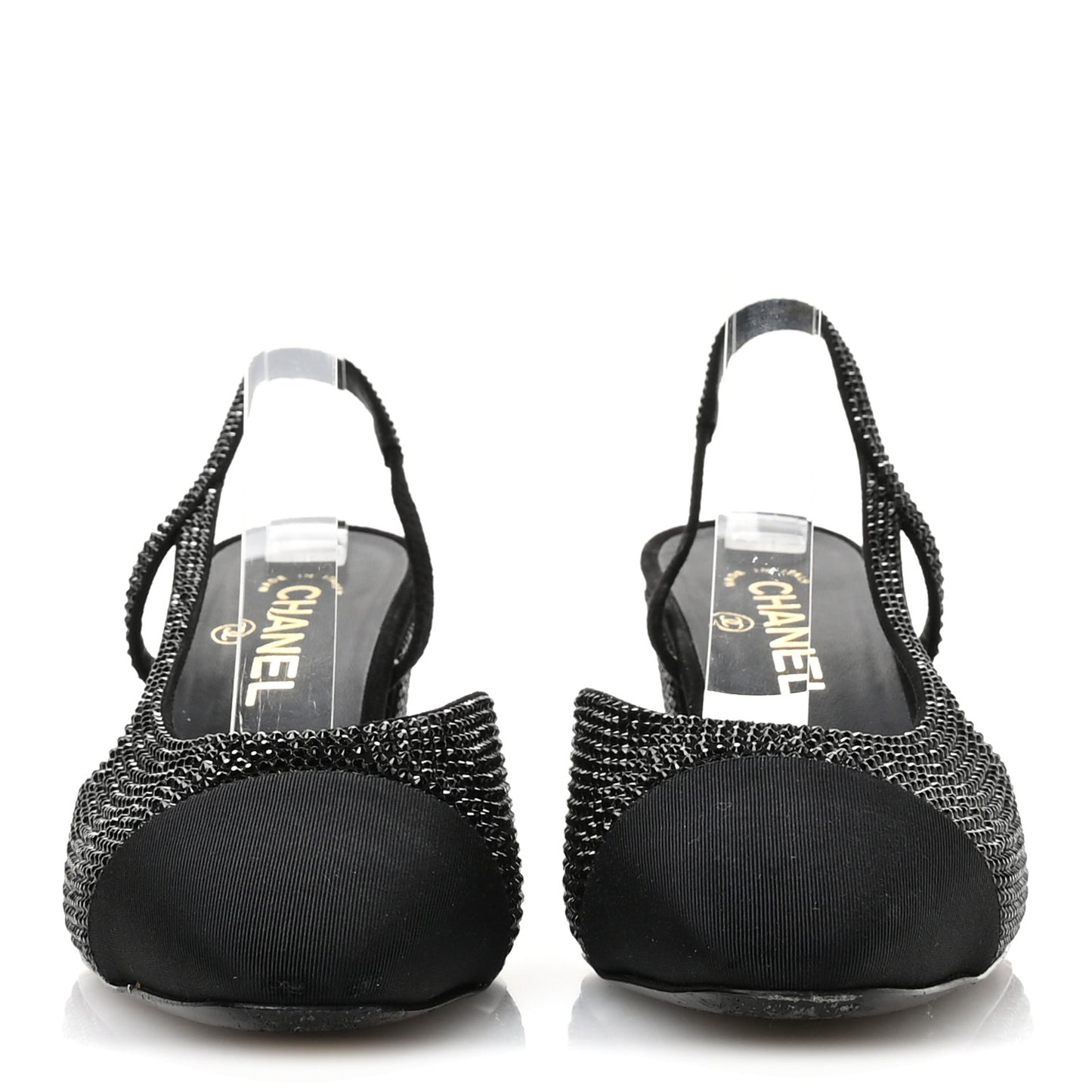 Strass Grosgrain Cap Toe CC Slingback Pumps 39 Black