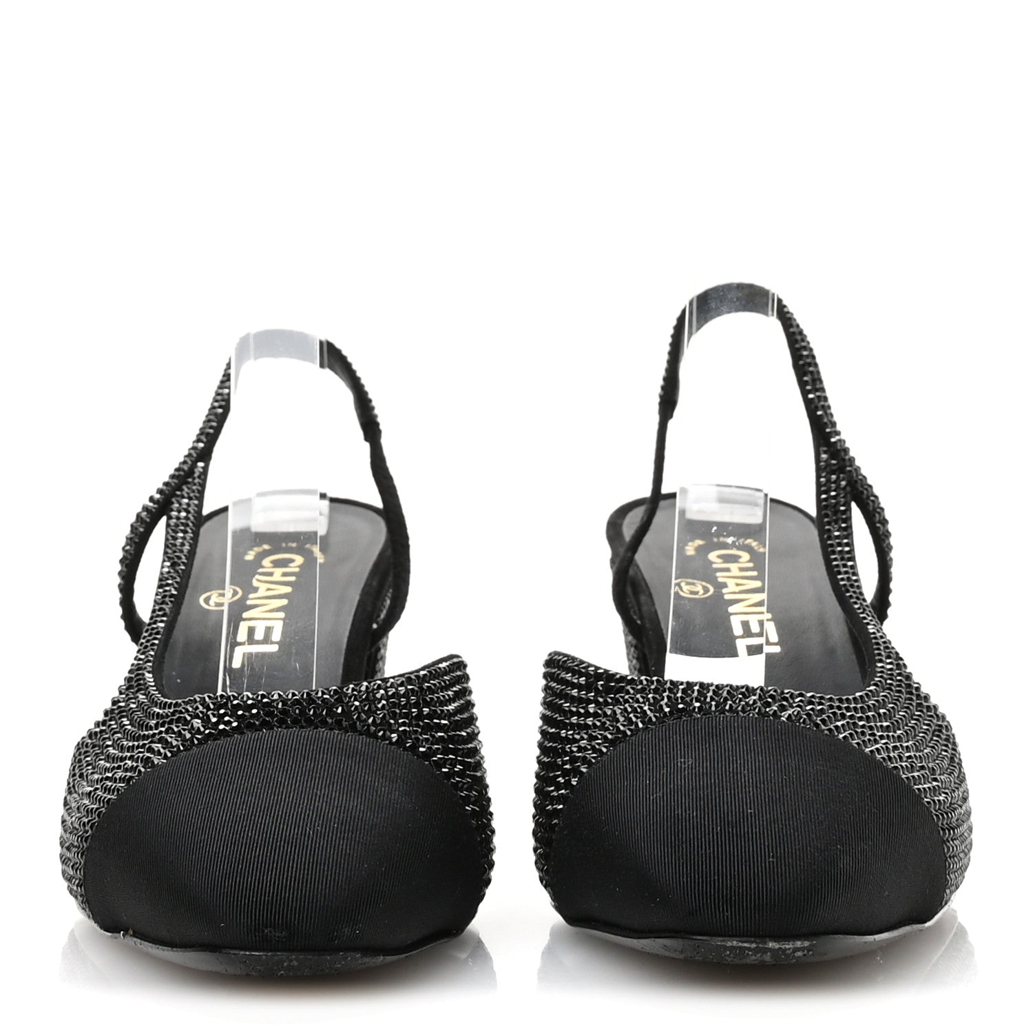 Chanel Strass Grosgrain Cap Toe CC Slingback Pumps 39 Black 3 of 10