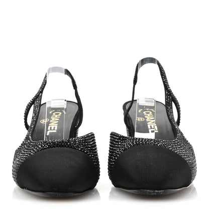Chanel Strass Grosgrain Cap Toe CC Slingback Pumps 39 Black 3 of 10