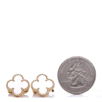 Van Cleef & Arpels 18K Yellow Gold Mother of Pearl Vintage Alhambra Earrings 7 of 10
