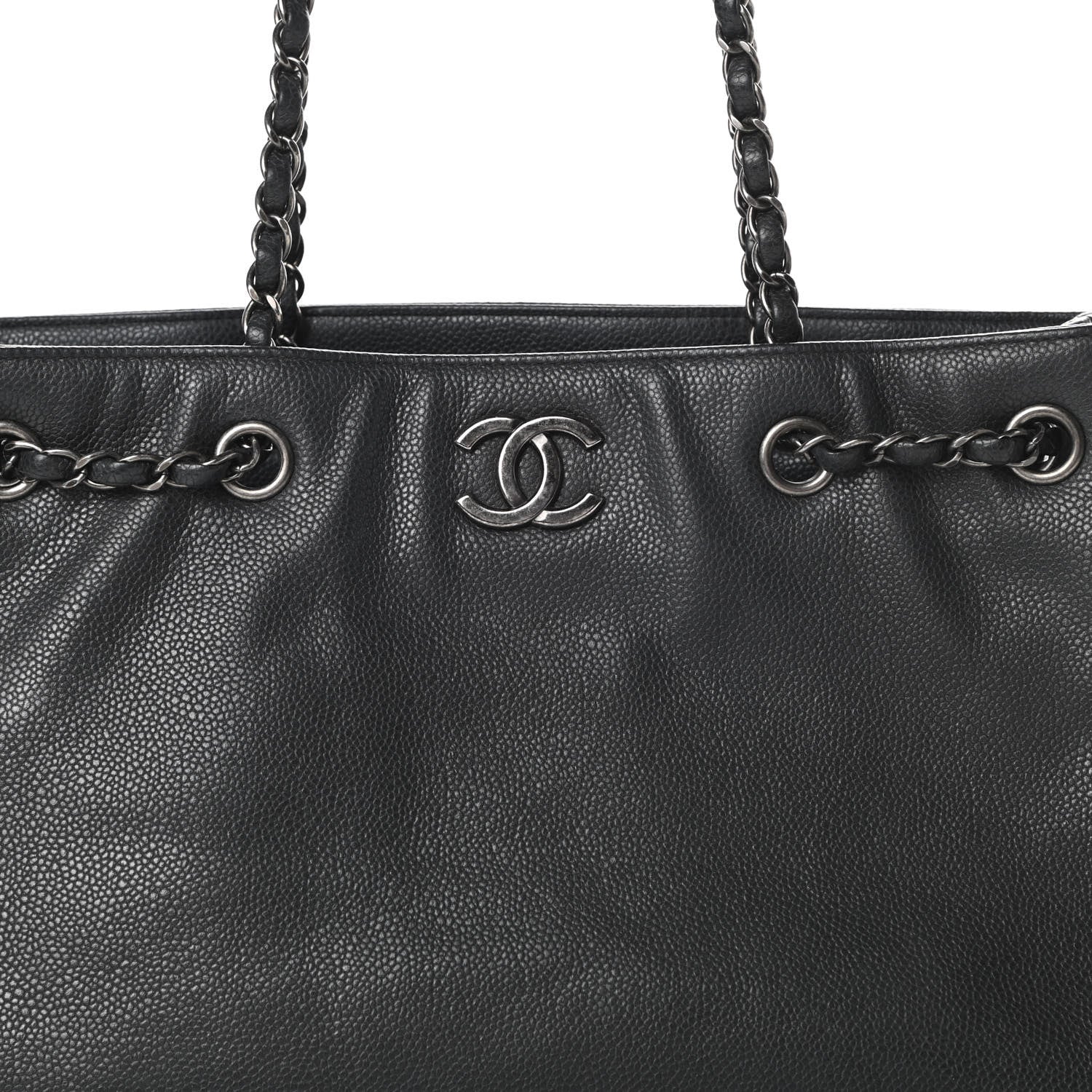 Chanel Metallic Grained Calfskin Medium Woven Chain Shopping Tote Black 8 of 12