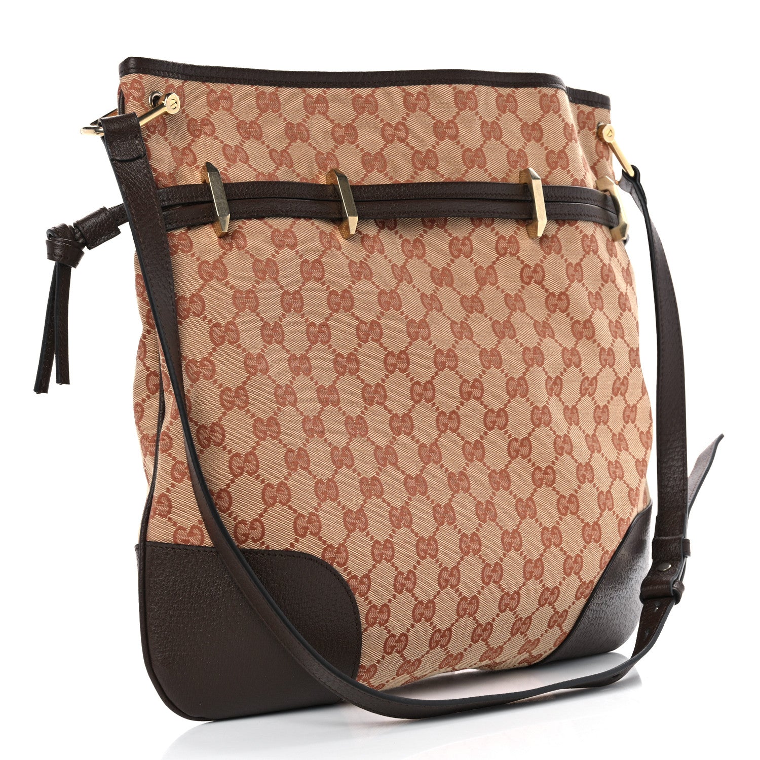 Gucci Monogram Textured Dollar Calfskin Horsebit 1955 Cinch Top Messenger Bag Beige Ebony Cocoa 3 of 10