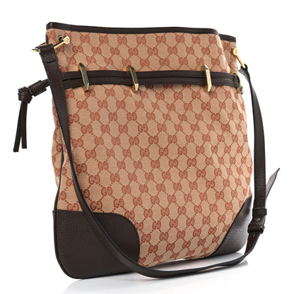 Gucci Monogram Textured Dollar Calfskin Horsebit 1955 Cinch Top Messenger Bag Beige Ebony Cocoa 3 of 10